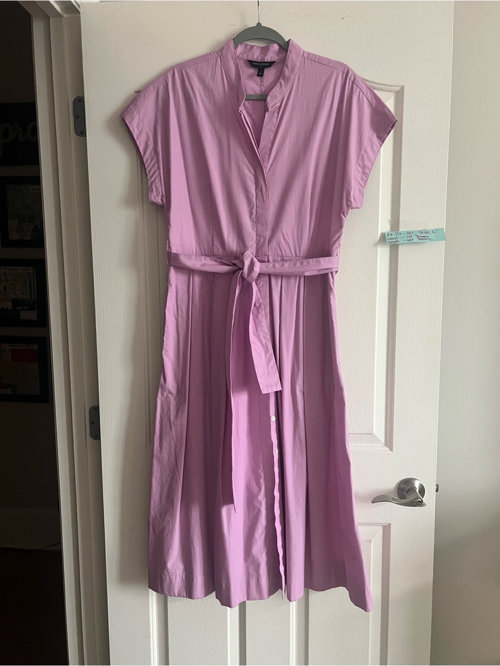 Banana Republic Lavender Button-Front Midi Dress with Waist Tie